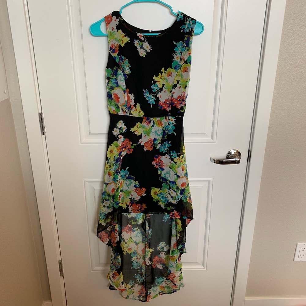 Black Floral Hi-Low Dress